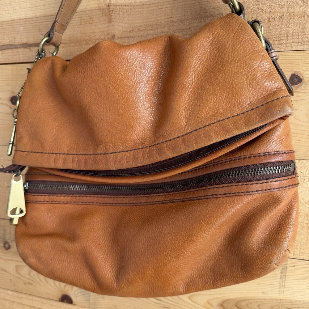 Fossil Explorer Large Brown Leather Fold Over Messenger Satchel Bag Vintage - Picture 3 of 11